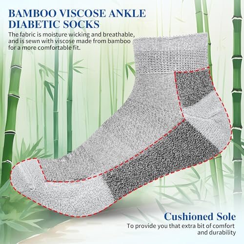 Nonlut Diabetikersocken für Männer, 6 Paar Knöchel-Diabetiker-Neuropathie-Socken für Männer, Herren 9-12 10-13 (Schwarz+Weiß+Dunkelgrau - Groß)