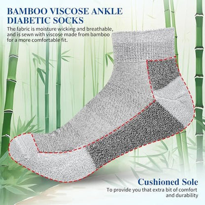 Nonlut Diabetikersocken für Männer, 6 Paar Knöchel-Diabetiker-Neuropathie-Socken für Männer, Herren 9-12 10-13 (Schwarz+Weiß+Dunkelgrau - Groß)