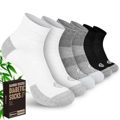 Nonlut Diabetikersocken für Männer, 6 Paar Knöchel-Diabetiker-Neuropathie-Socken für Männer, Herren 9-12 10-13 (Schwarz+Weiß+Dunkelgrau - Groß)