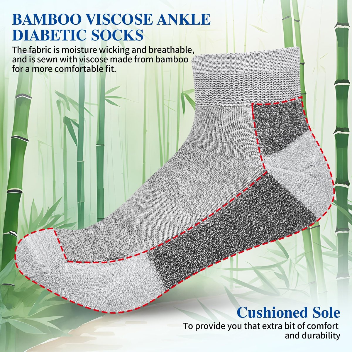 Nonlut Diabetikersocken für Männer, 6 Paar Knöchel-Diabetiker-Neuropathie-Socken für Männer, Herren 9-12 10-13 (Schwarz+Weiß+Dunkelgrau - Groß)
