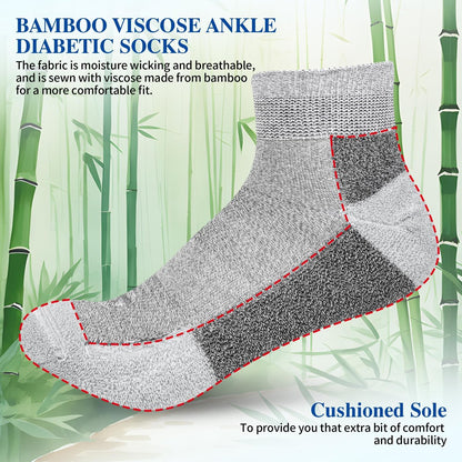 Nonlut Diabetikersocken für Männer, 6 Paar Knöchel-Diabetiker-Neuropathie-Socken für Männer, Herren 9-12 10-13 (Schwarz+Weiß+Dunkelgrau - Groß)