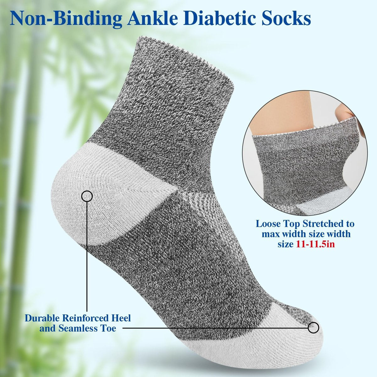 Nonlut Diabetikersocken für Männer, 6 Paar Knöchel-Diabetiker-Neuropathie-Socken für Männer, Herren 9-12 10-13 (Schwarz+Weiß+Dunkelgrau - Groß)