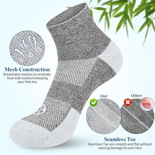 Nonlut Diabetikersocken für Männer, 6 Paar Knöchel-Diabetiker-Neuropathie-Socken für Männer, Herren 9-12 10-13 (Schwarz+Weiß+Dunkelgrau - Groß)