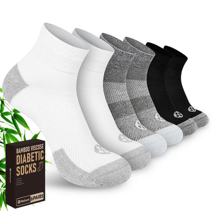 Nonlut Diabetikersocken für Männer, 6 Paar Knöchel-Diabetiker-Neuropathie-Socken für Männer, Herren 9-12 10-13 (Schwarz+Weiß+Dunkelgrau - Groß)