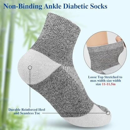Nonlut Diabetikersocken für Männer, 6 Paar Knöchel-Diabetiker-Neuropathie-Socken für Männer, Herren 9-12 10-13 (Schwarz+Weiß+Dunkelgrau - Groß)