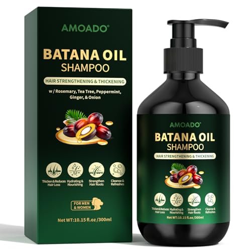 Batana Öl Shampoo für Haarwachstum, Stärkung, Verdickung, Sulfatfrei für Frauen & Männer mit dünner werdendem Haar & Haarausfall, mit Rosmarin, Teebaumöl & Minze, 300 ml