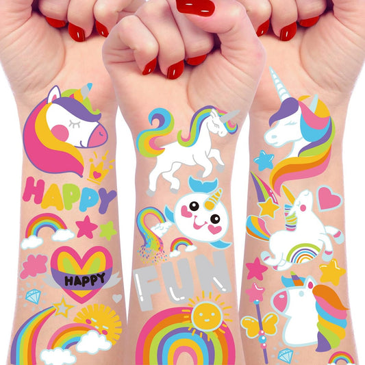 118-teiliges Einhorn-Tattoo-Set – 4 Bögen Glitzer-Tattoos für Kindergeburtstage, Partytüten und Deko