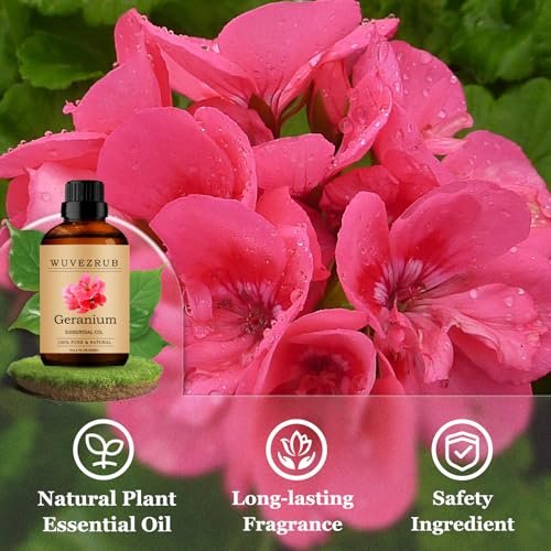 Wuvezrub Geranium Bio-Öl 60 ml – Reines ätherisches Geranienöl für Aromatherapie-Diffuser