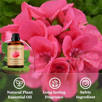 Wuvezrub Geranium Bio-Öl 60 ml – Reines ätherisches Geranienöl für Aromatherapie-Diffuser
