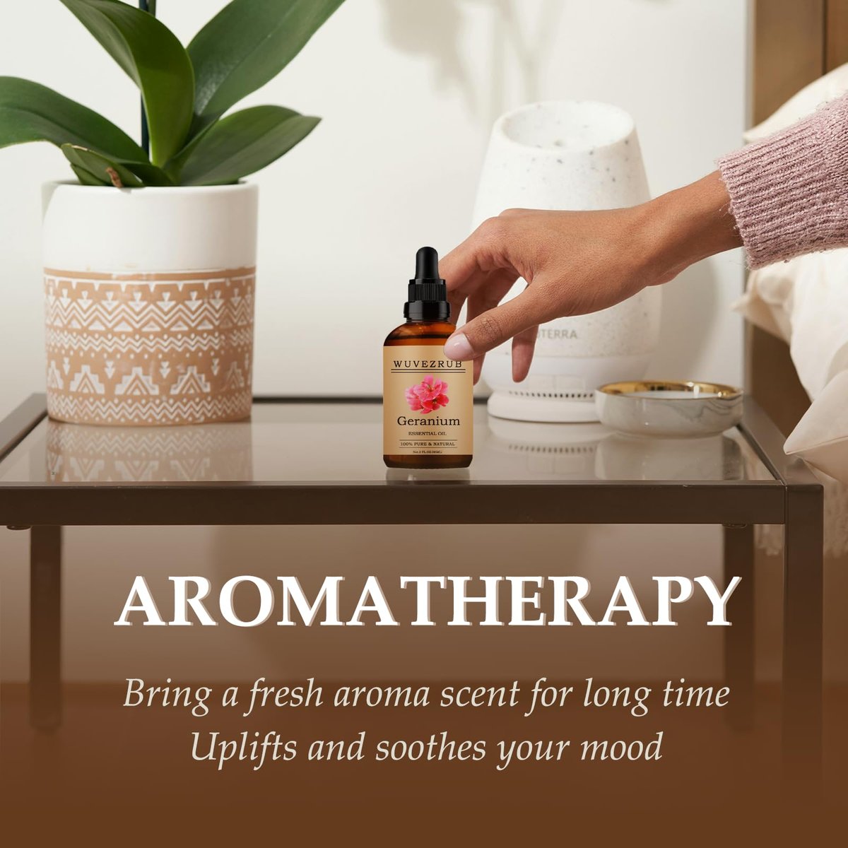 Wuvezrub Geranium Bio-Öl 60 ml – Reines ätherisches Geranienöl für Aromatherapie-Diffuser