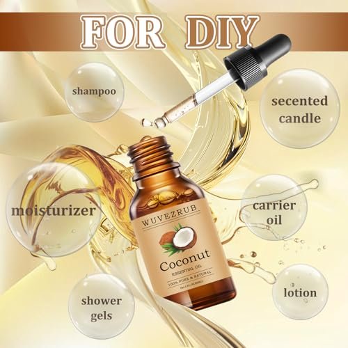 Wuvezrub Kokosnuss ätherisches Öl 60 ml – Reines Kokosöl für Aromatherapie-Diffuser, 2 Fl Oz