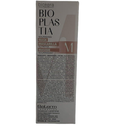 SALERM Nährende Haarmaske – Biokera Bioplastia – 200 ml – Veganes Keratin und Mankett-Samenöl – Stellt wieder her und schützt – Stärkeres und elastischeres Haar – Anti-Frizz