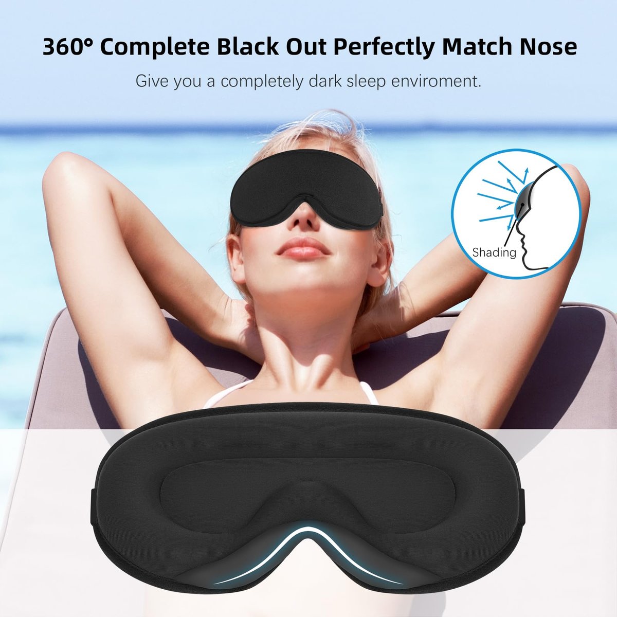 ANPKEC Schlafmaske, 3D konturierte Schlafmaske, 99% Lichtblockierung, Null Augendruck, verstellbares Band für Männer und Frauen, für Schlaf, Yoga, Reisen (Schwarz)