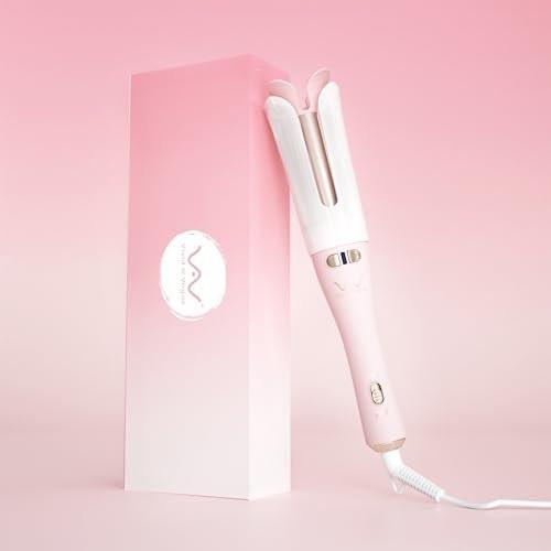 VAV Rotierender Haarlockenstab & Automatischer Lockenstab, 1,25 Zoll Zylinder für mittellanges bis langes Haar, fusselfrei, schnelle Locken, 200°C, einfach zu bedienen für Anfänger (Pink)