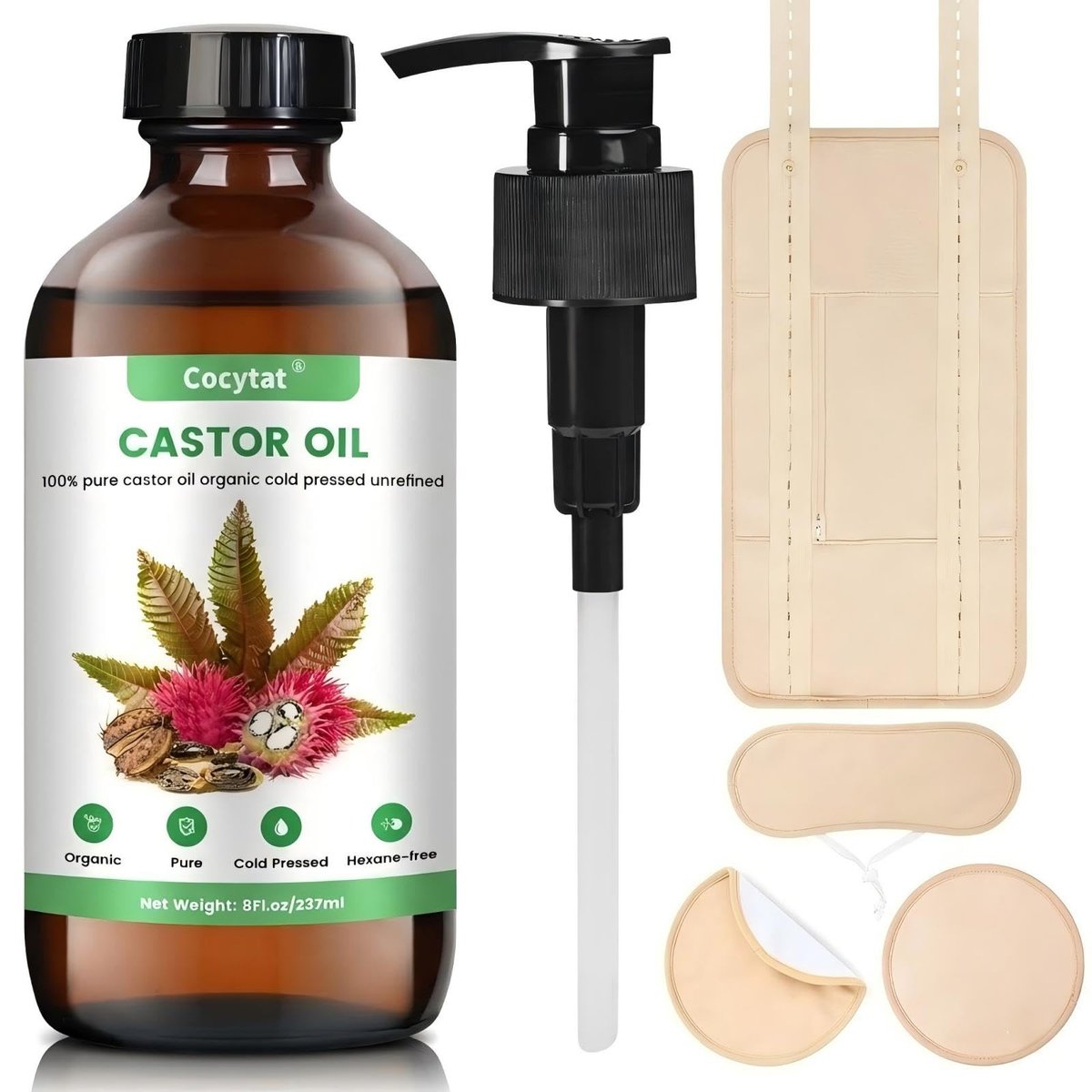 Rizinusöl-Wickel-Set zur ganzheitlichen Wellness-Förderung – Wiederverwendbare Bio-Rizinusöl-Packs mit weichem Baumwollfutter für Bauch, Nacken und Brust – Einfach anzuwenden