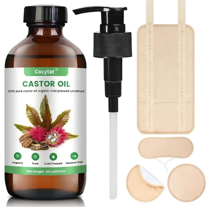 Rizinusöl-Wickel-Set zur ganzheitlichen Wellness-Förderung – Wiederverwendbare Bio-Rizinusöl-Packs mit weichem Baumwollfutter für Bauch, Nacken und Brust – Einfach anzuwenden