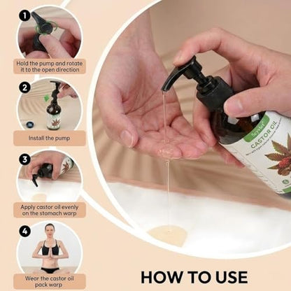 Rizinusöl-Wickel-Set zur ganzheitlichen Wellness-Förderung – Wiederverwendbare Bio-Rizinusöl-Packs mit weichem Baumwollfutter für Bauch, Nacken und Brust – Einfach anzuwenden