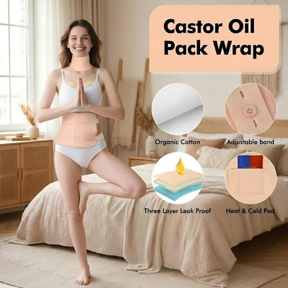 Rizinusöl-Wickel-Set zur ganzheitlichen Wellness-Förderung – Wiederverwendbare Bio-Rizinusöl-Packs mit weichem Baumwollfutter für Bauch, Nacken und Brust – Einfach anzuwenden