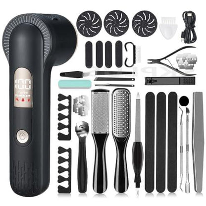 Elektrischer Hornhautentferner mit Staubsauger für die Füße, Tragbares 36-in-1 Pediküre-Set, Fußfeile, wasserdicht, wiederaufladbar, mit 3 Aufsätzen und LCD-Display