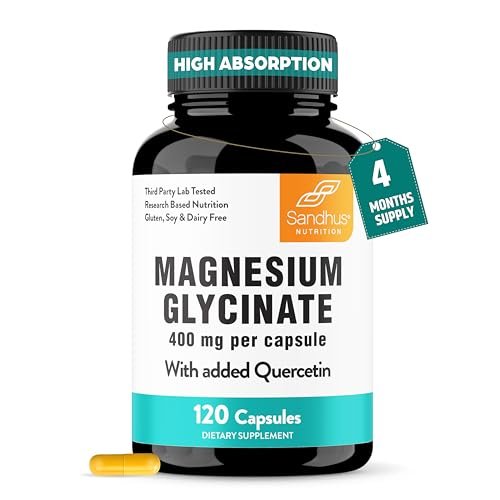 Magnesiumglycinat 400 mg Hochdosiert mit Quercetin – 120 Kapseln für besseren Schlaf, Entspannung & Muskelgesundheit | Chelat-Magnesium für Frauen und Männer
