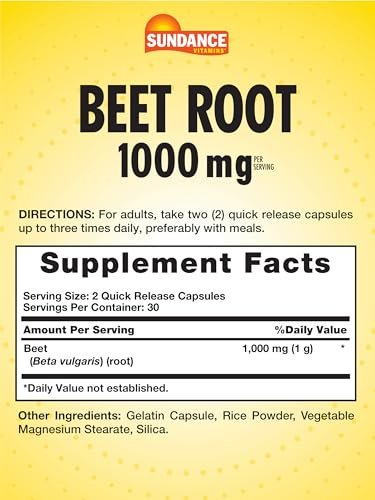 Sundance Rote Bete Kapseln | 1000 mg | 60 Kapseln | Superfood-Extrakt | Nicht-GVO & Glutenfrei Nahrungsergänzungsmittel