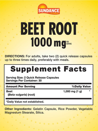 Sundance Rote Bete Kapseln | 1000 mg | 60 Kapseln | Superfood-Extrakt | Nicht-GVO & Glutenfrei Nahrungsergänzungsmittel