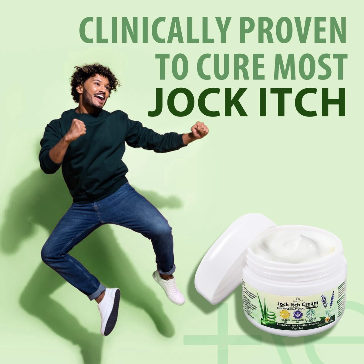 Recuren Plus Jock Itch Antifungal Creme: Teebaumöl Anti-Pilz Creme mit Aloe Vera, Lavendel & Eukalyptus – Extra starke Kräuter-Feuchtigkeitscreme zur Beruhigung juckender Haut – für Männer & Frauen, 30g