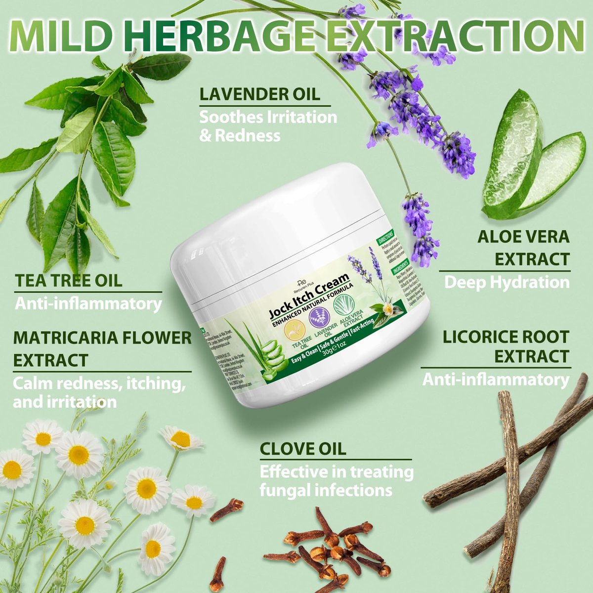 Recuren Plus Jock Itch Antifungal Creme: Teebaumöl Anti-Pilz Creme mit Aloe Vera, Lavendel & Eukalyptus – Extra starke Kräuter-Feuchtigkeitscreme zur Beruhigung juckender Haut – für Männer & Frauen, 30g