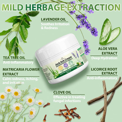 Recuren Plus Jock Itch Antifungal Creme: Teebaumöl Anti-Pilz Creme mit Aloe Vera, Lavendel & Eukalyptus – Extra starke Kräuter-Feuchtigkeitscreme zur Beruhigung juckender Haut – für Männer & Frauen, 30g