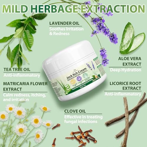 Recuren Plus Jock Itch Antifungal Creme: Teebaumöl Anti-Pilz Creme mit Aloe Vera, Lavendel & Eukalyptus – Extra starke Kräuter-Feuchtigkeitscreme zur Beruhigung juckender Haut – für Männer & Frauen, 30g