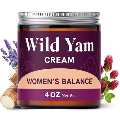 Wild Yam Creme für Hormonbalance | 3450mg Wild Yam zur Unterstützung der Wechseljahre & PMS | Angereichert mit Vitex, Traubensilberkerze, Lavendel & mehr | Östrogen- & Progesteronfreie Ausgleichscreme | 4 Unzen
