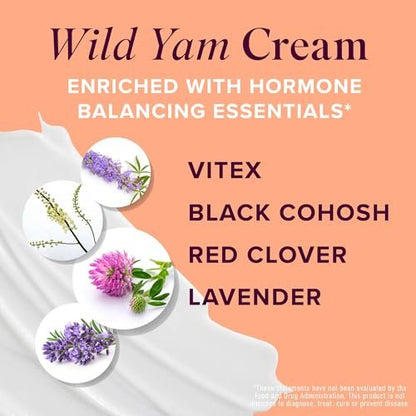 Wild Yam Creme für Hormonbalance | 3450mg Wild Yam zur Unterstützung der Wechseljahre & PMS | Angereichert mit Vitex, Traubensilberkerze, Lavendel & mehr | Östrogen- & Progesteronfreie Ausgleichscreme | 4 Unzen