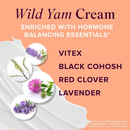 Wild Yam Creme für Hormonbalance | 3450mg Wild Yam zur Unterstützung der Wechseljahre & PMS | Angereichert mit Vitex, Traubensilberkerze, Lavendel & mehr | Östrogen- & Progesteronfreie Ausgleichscreme | 4 Unzen