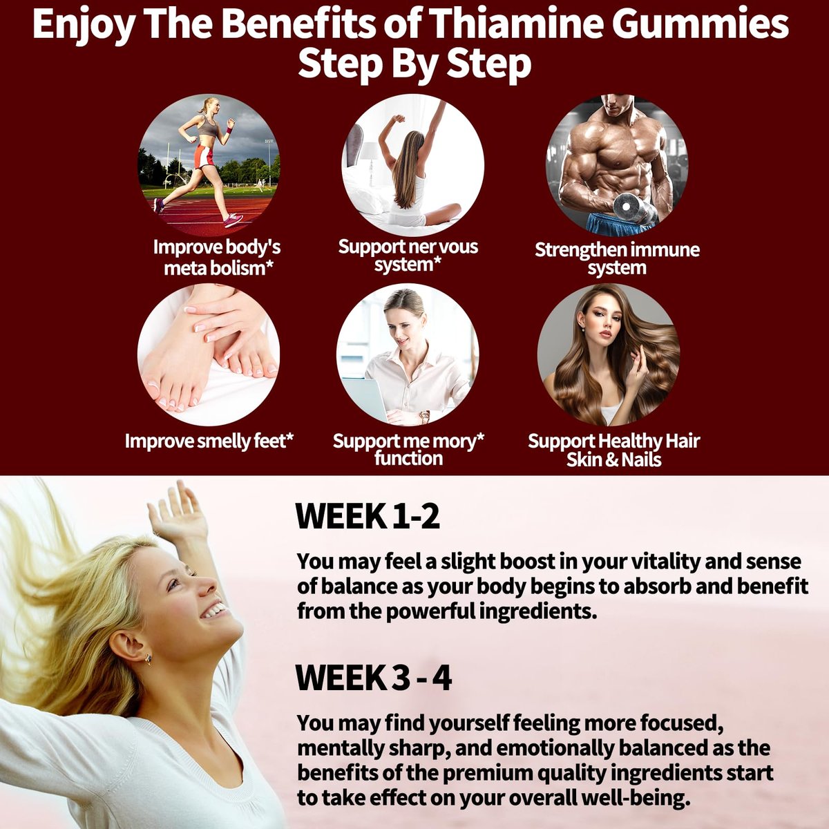 OALSE Thiamin Vitamin B1 Gummis – 500g vegane, zuckerfreie Thiamin-Ergänzung mit natürlichem Beerenmix-Geschmack für Erwachsene und Kinder (60 Stück) Fokus-Supplement