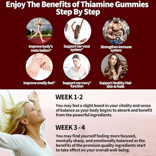 OALSE Thiamin Vitamin B1 Gummis – 500g vegane, zuckerfreie Thiamin-Ergänzung mit natürlichem Beerenmix-Geschmack für Erwachsene und Kinder (60 Stück) Fokus-Supplement