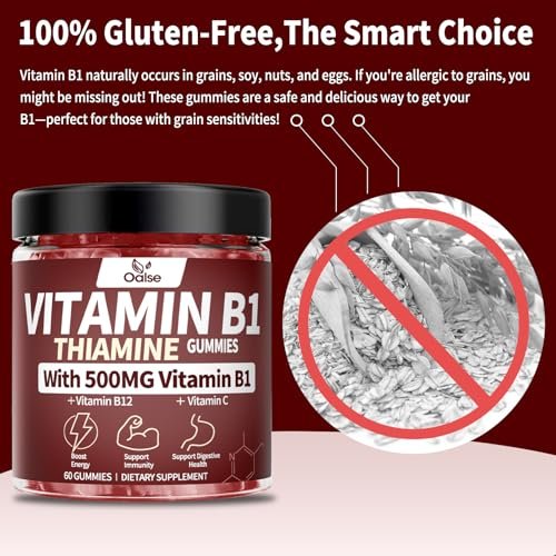 OALSE Thiamin Vitamin B1 Gummis – 500g vegane, zuckerfreie Thiamin-Ergänzung mit natürlichem Beerenmix-Geschmack für Erwachsene und Kinder (60 Stück) Fokus-Supplement