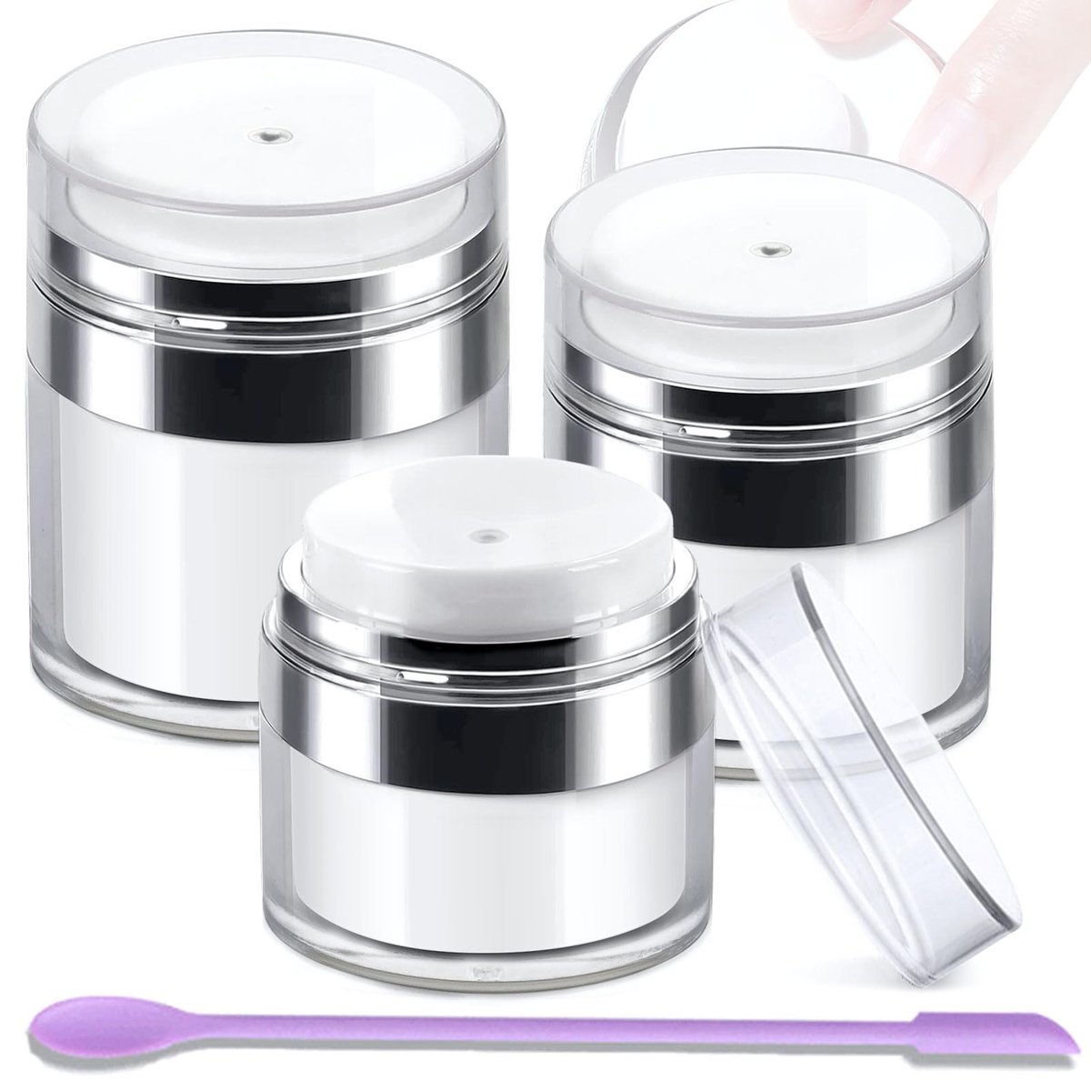 Luftlose Pumpspender Gläser, Nachfüllbare Kosmetik-Feuchtigkeitscreme Luftlose Pumpe 3er-Pack Reisegröße für Creme, Gele und Lotion mit Silikonspatel 0,5 oz, 1 oz, 1,7 oz