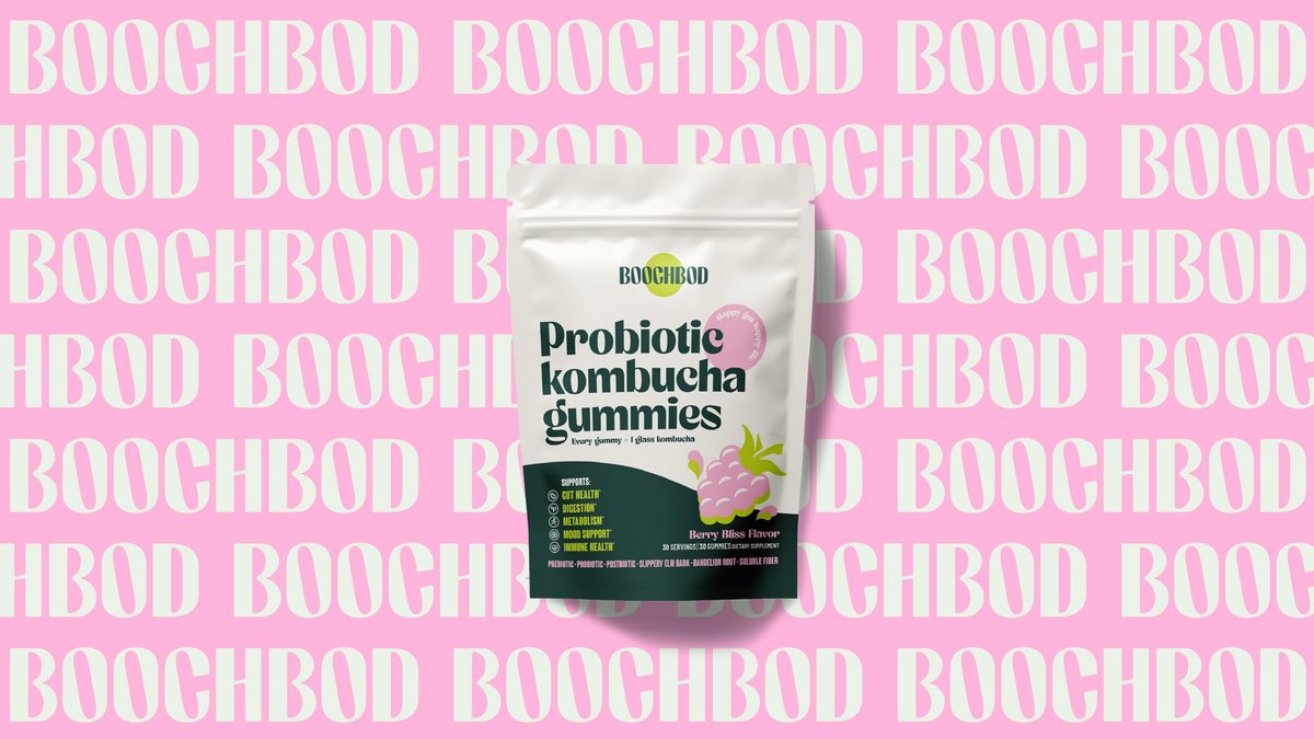 BoochBod Probiotische Kombucha Gummis – Präbiotika, Probiotika, Postbiotika, Ballaststoffe, Ulme, Löwenzahnwurzel, MCT-Öl – gegen Blähungen und für die Darmgesundheit – Probiotika für Frauen und Männer