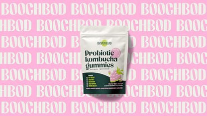 BoochBod Probiotische Kombucha Gummis – Präbiotika, Probiotika, Postbiotika, Ballaststoffe, Ulme, Löwenzahnwurzel, MCT-Öl – gegen Blähungen und für die Darmgesundheit – Probiotika für Frauen und Männer