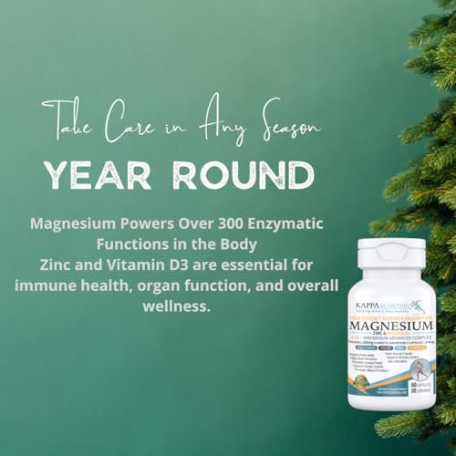 Kappa Nutrition Magnesium 4-in-1, 280 mg elementares Magnesium (Bisglycinat, Malat) + Zink & Vitamin D3, Gehirn, Schlaf, Energie, Muskeln, Immunsystem, 60 vegane Kapseln