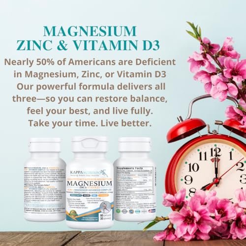 Kappa Nutrition Magnesium 4-in-1, 280 mg elementares Magnesium (Bisglycinat, Malat) + Zink & Vitamin D3, Gehirn, Schlaf, Energie, Muskeln, Immunsystem, 60 vegane Kapseln