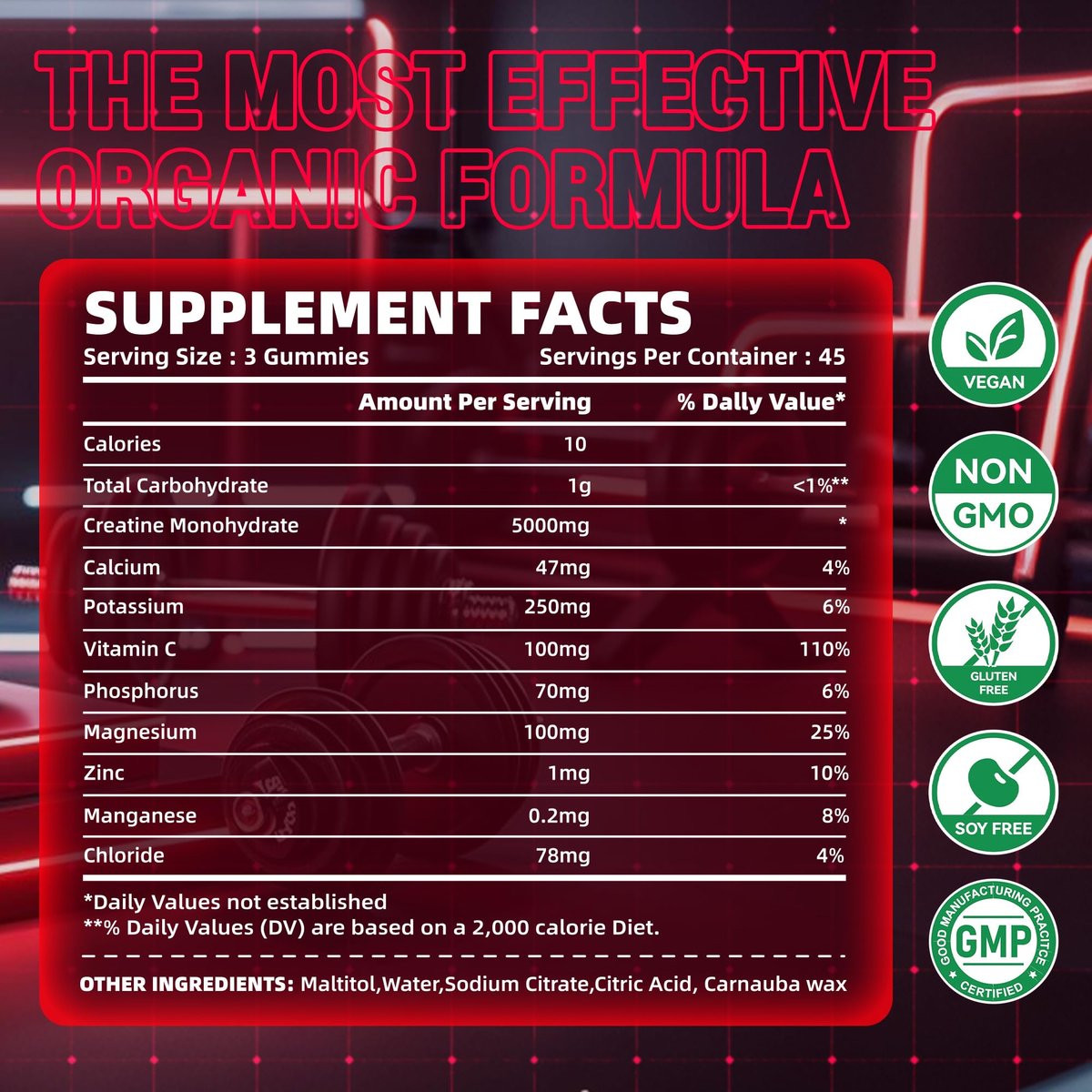 zipvit Creatin-Monohydrat Gummibärchen (5g) – Pre-Workout Energie & Muskelwachstum für Männer & Frauen | Erdbeer-Elektrolyt-Gummis (135 Stück)