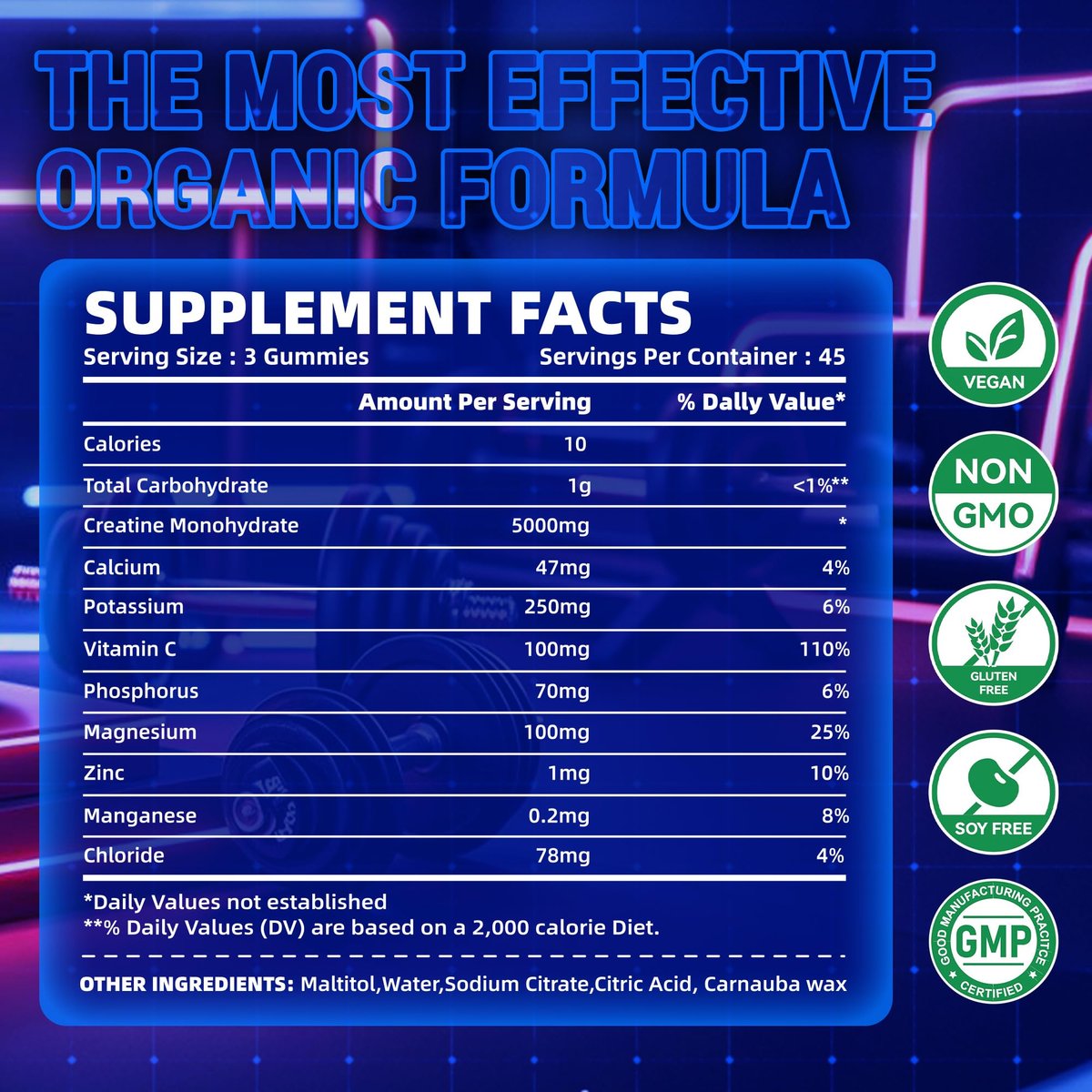 zipvit Creatin-Monohydrat Gummibärchen (5g) – Pre-Workout Energie & Muskelwachstum für Männer & Frauen | Blaubeer-Elektrolyt-Gummis (135 Stück)