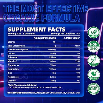 zipvit Creatin-Monohydrat Gummibärchen (5g) – Pre-Workout Energie & Muskelwachstum für Männer & Frauen | Blaubeer-Elektrolyt-Gummis (135 Stück)