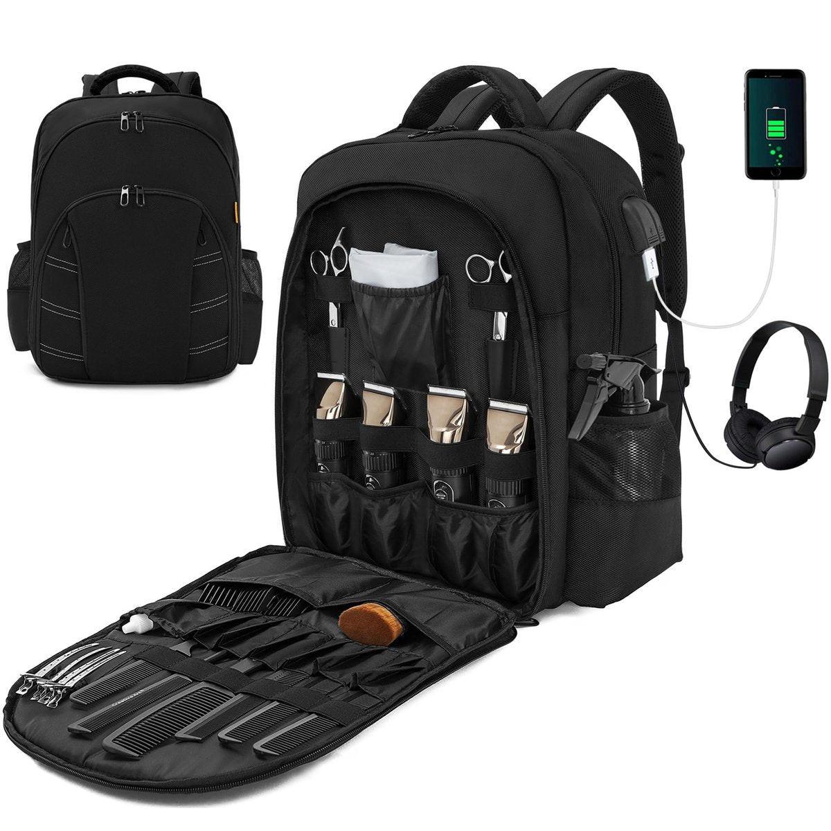 OUUTMEE Friseur Tasche, Barber Supplies Bag, Tragbare Rucksacktasche für Haarschneidemaschinen und Zubehör, Reise-Hairstylist Clipper Organizer Tasche mit USB-Anschluss