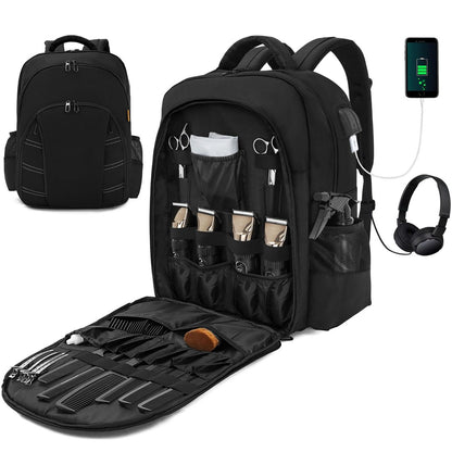 OUUTMEE Friseur Tasche, Barber Supplies Bag, Tragbare Rucksacktasche für Haarschneidemaschinen und Zubehör, Reise-Hairstylist Clipper Organizer Tasche mit USB-Anschluss