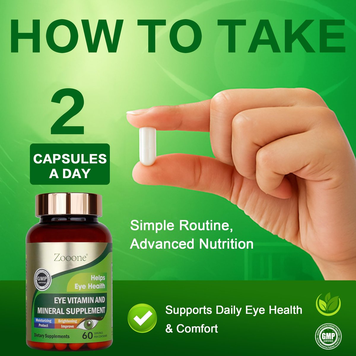 zooone 60 Stück Lutein Augen Vitamine Nahrungsergänzungsmittel für Makulagesundheit und trockene Augen, mit Lutein, Zink, Vitamin C/E & Zeaxanthin