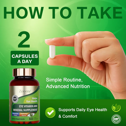 zooone 60 Stück Lutein Augen Vitamine Nahrungsergänzungsmittel für Makulagesundheit und trockene Augen, mit Lutein, Zink, Vitamin C/E & Zeaxanthin