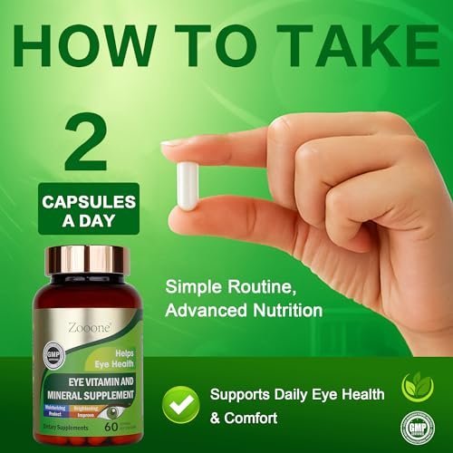 zooone 60 Stück Lutein Augen Vitamine Nahrungsergänzungsmittel für Makulagesundheit und trockene Augen, mit Lutein, Zink, Vitamin C/E & Zeaxanthin