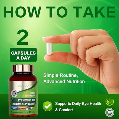 zooone 60 Stück Lutein Augen Vitamine Nahrungsergänzungsmittel für Makulagesundheit und trockene Augen, mit Lutein, Zink, Vitamin C/E & Zeaxanthin